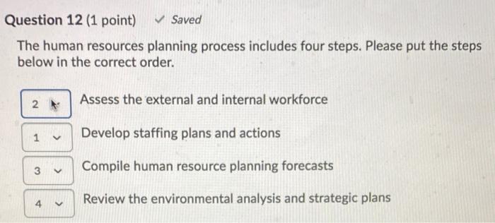 Question 12 (1 point) Saved The human resources