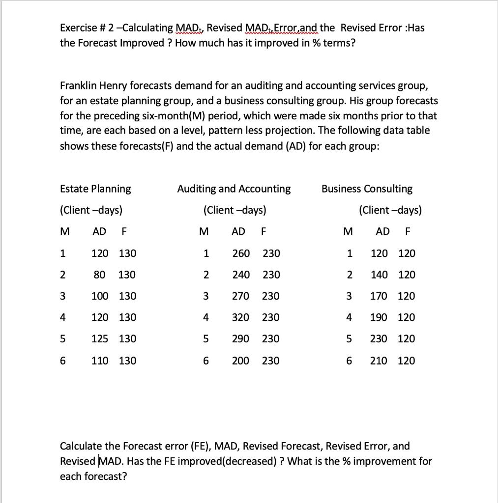 Exercise #2-Calculating MAD, Revised
