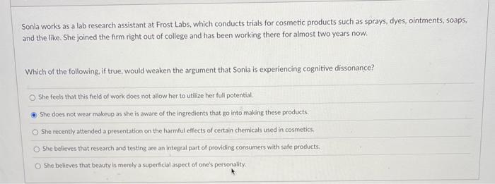 Please answer quickly Sonia works as a lab
