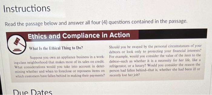 Instructions Read the passage below and answer