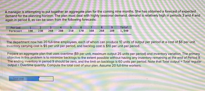 A manager is attempting to put together an