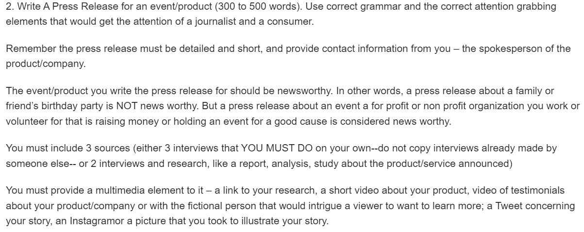 2. Write A Press Release for an event/product