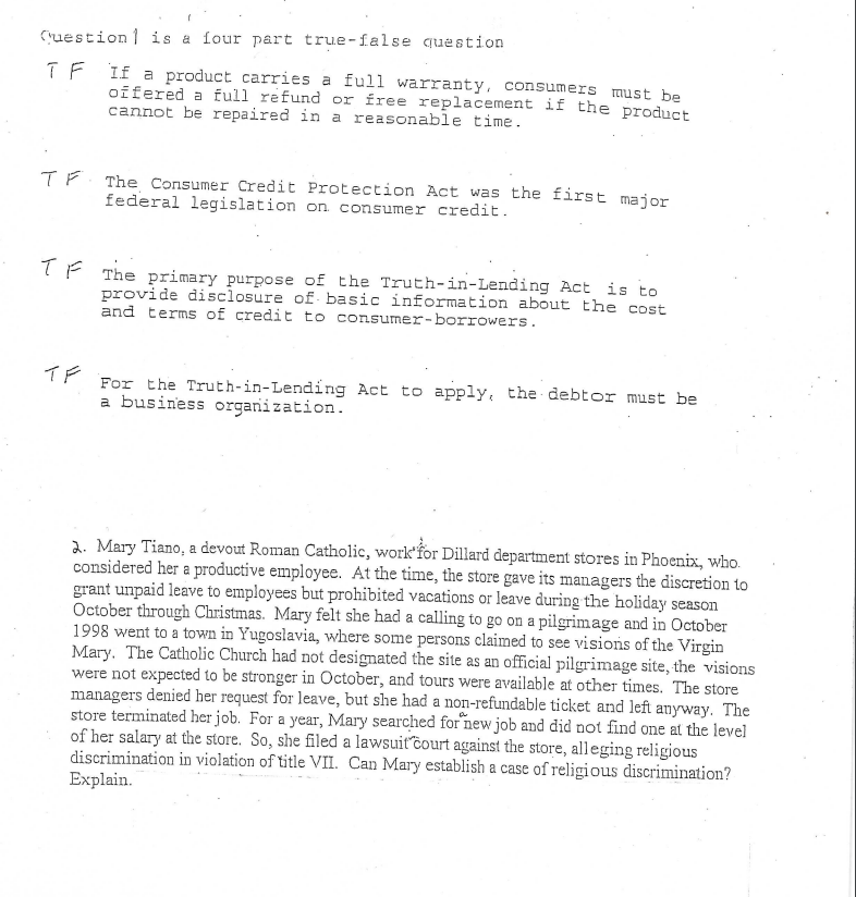 Cuestion is a four part true-false question IF If