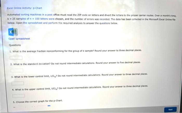 Excel Online Activity: p-Chart Automated sorting