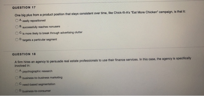 17-18 QUESTION 17 One big plus from a product