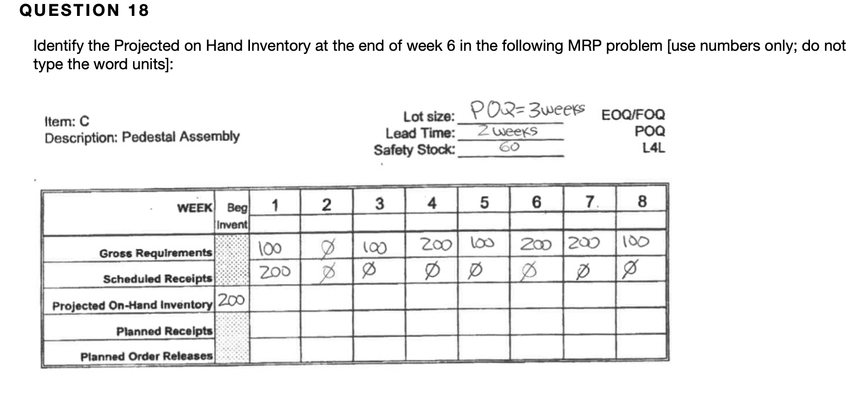 QUESTION 18 Identify the Projected on Hand