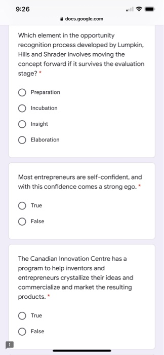 9:26 docs.google.com Which element in the