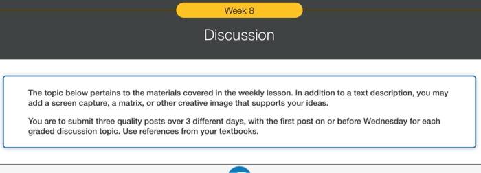 Week 8 Discussion The topic below pertains to the