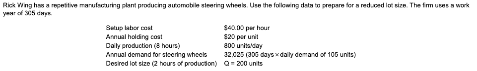 Need help with some homework. a) Set up cost: