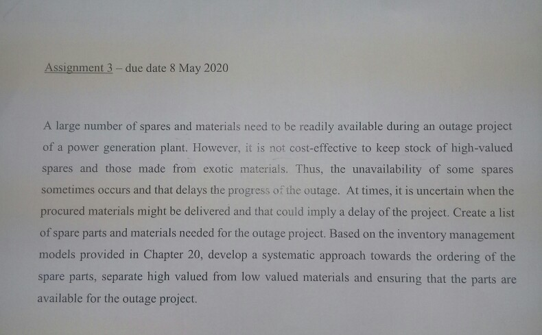 Assignment 3- due date 8 May 2020 A large number