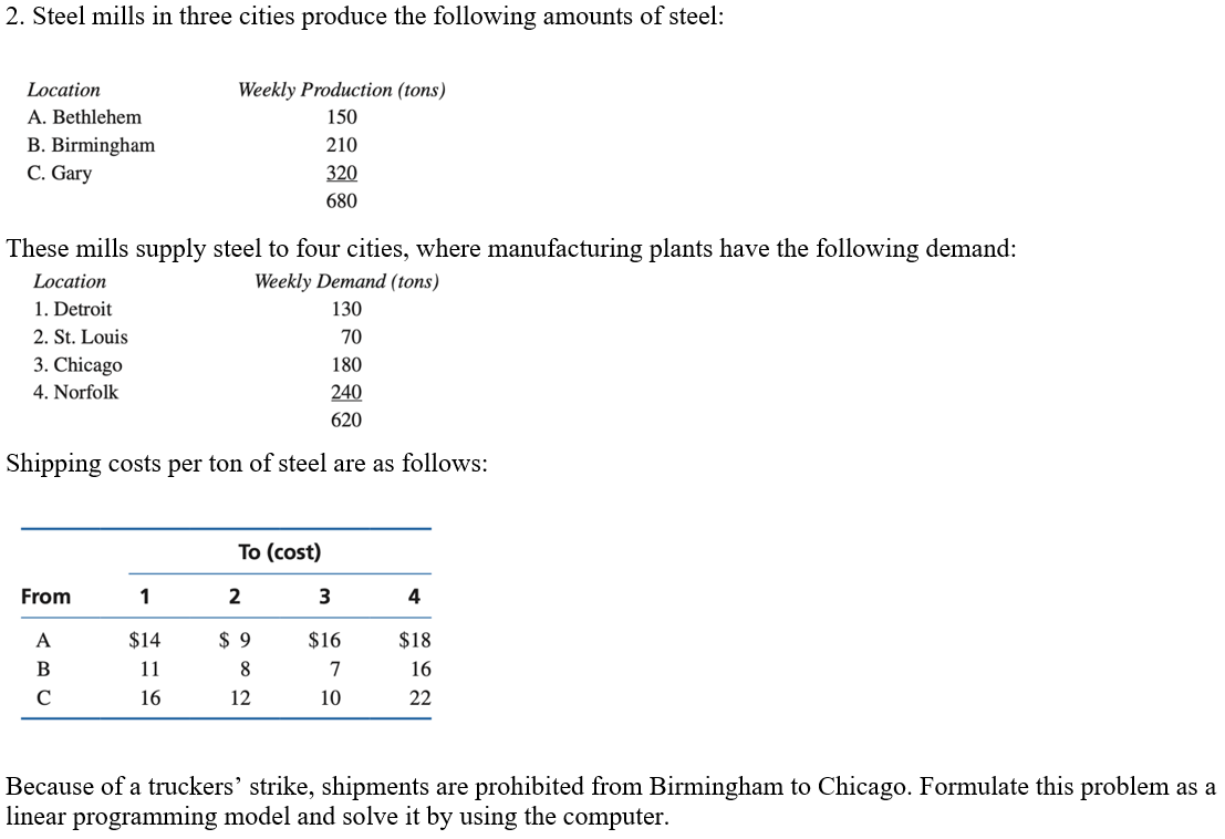 it's requested to be solved by excel 2. Steel