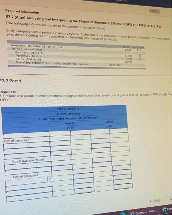 Required information E7-7 (Algo) Analyzing and