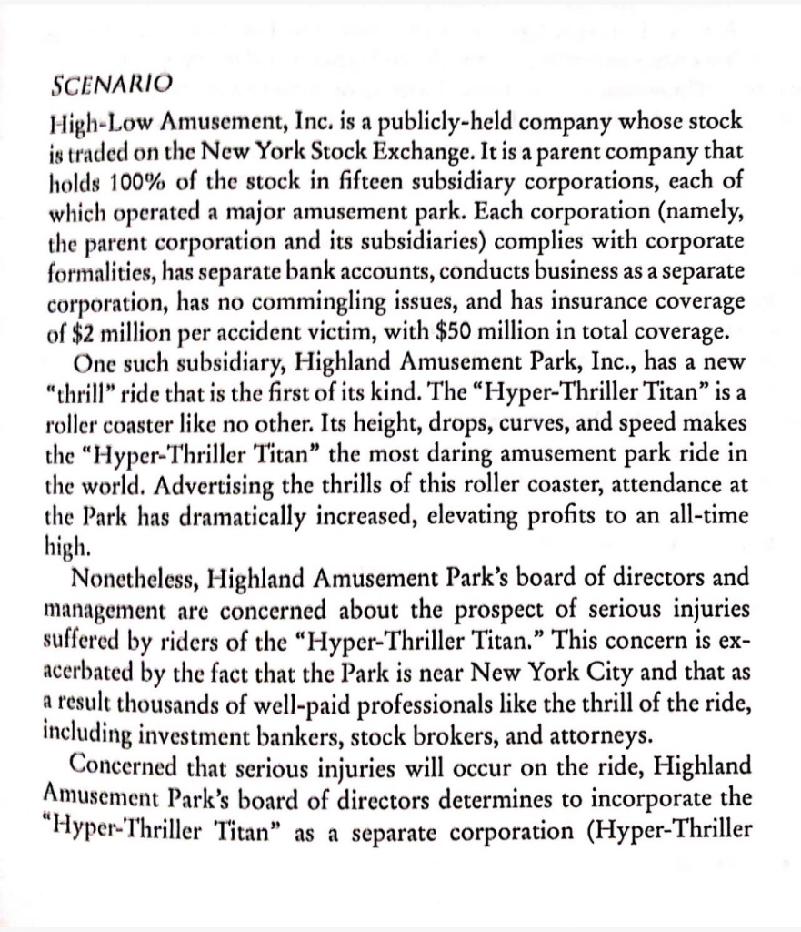 SCENARIO High-Low Amusement, Inc. is a