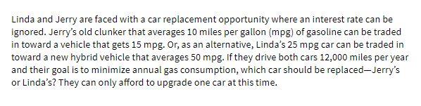 Linda and Jerry are faced with a car replacement