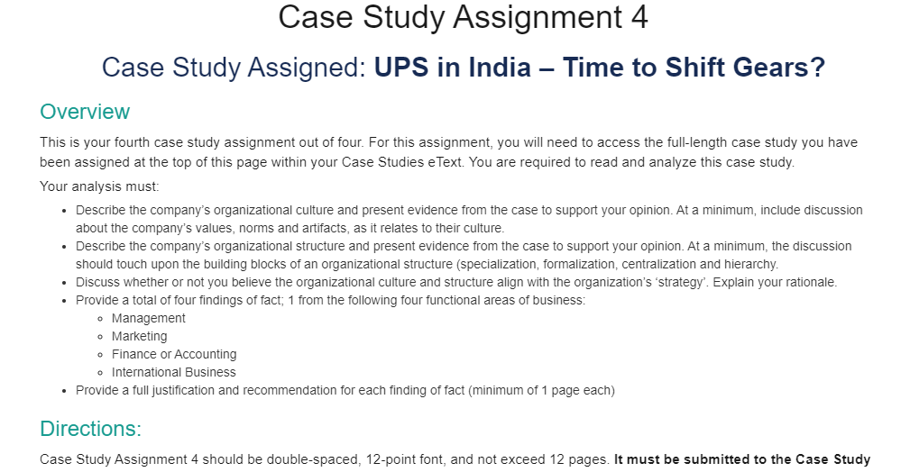 Case Study Assignment 4 Case Study Assigned: UPS