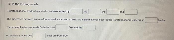 Fill in the messing words Fill in the missing