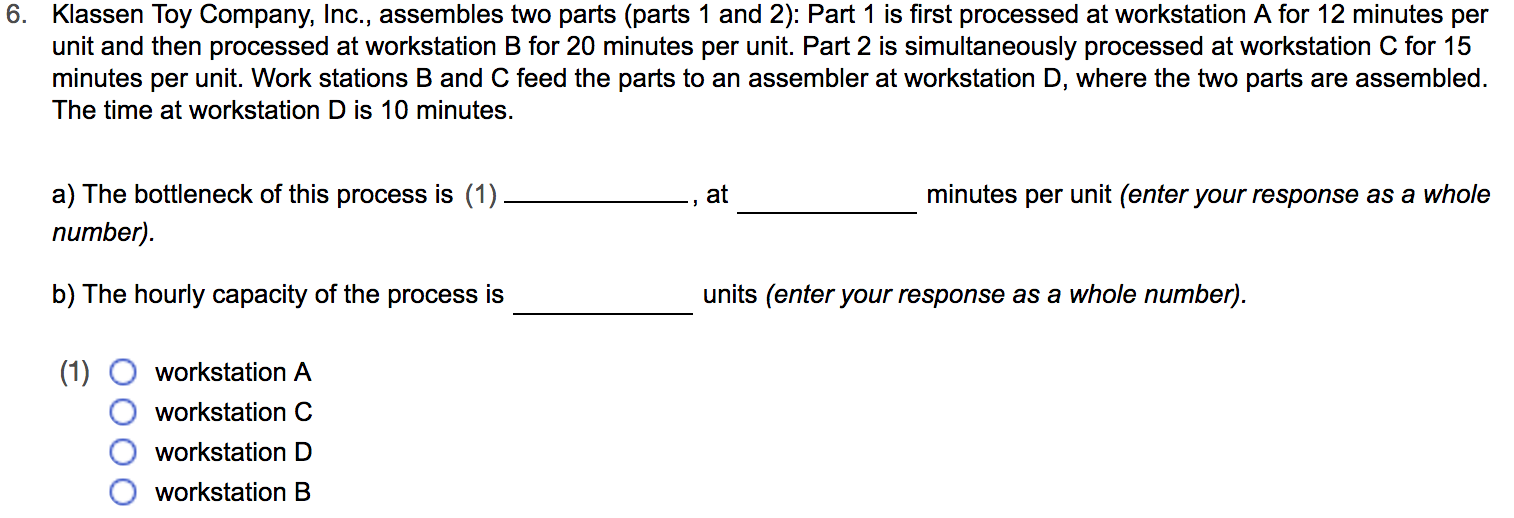 6. Klassen Toy Company, Inc., assembles two parts