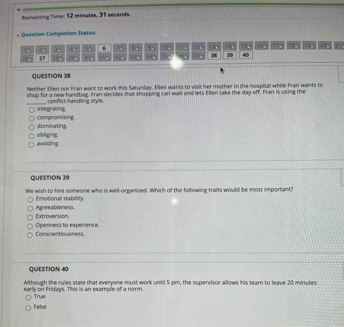 Remaining Time: 12 minutes, 31 seconds. Question