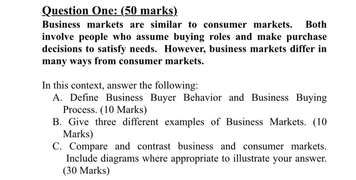 Question One: (50 marks). Business markets are