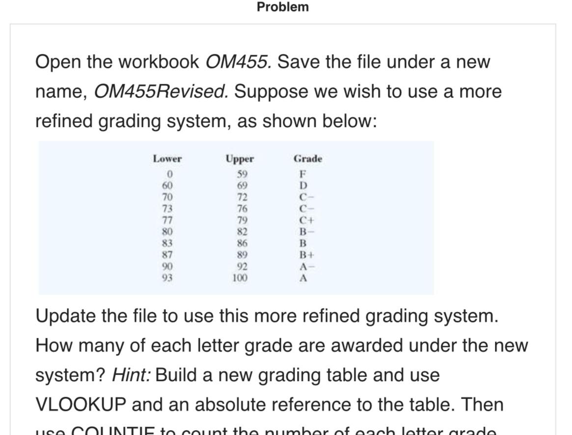 Open the workbook OM455. Save the file under a