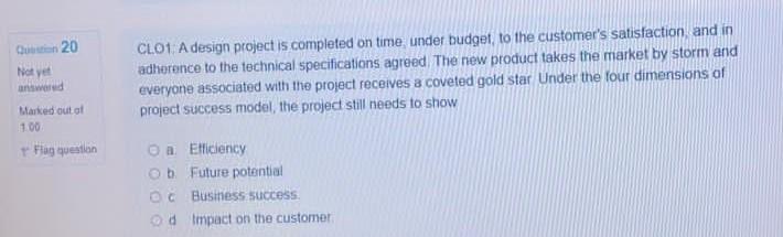 20 Not yet CL01 A design project is completed on