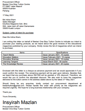 Based on letter above, write a reply to the