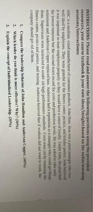 INSTRUCTIONS: Please read and answer the