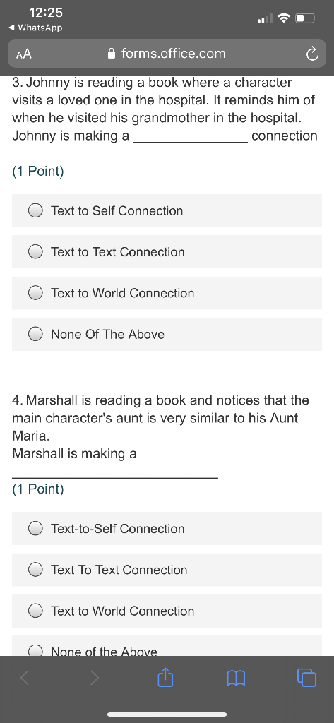 12:25 WhatsApp 0 AA A forms.office.com 3. Johnny