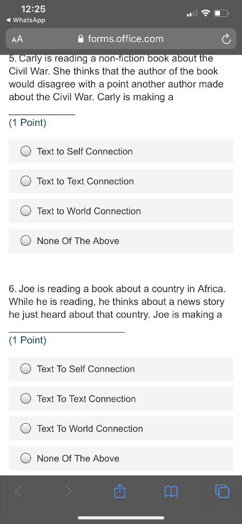 12:25 WhatsApp 0 AA A forms.office.com 3. Johnny