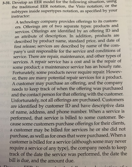 3-31. Develop an EER model for the following