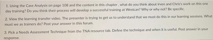 1. Using the Case Analysis on page 108 and the