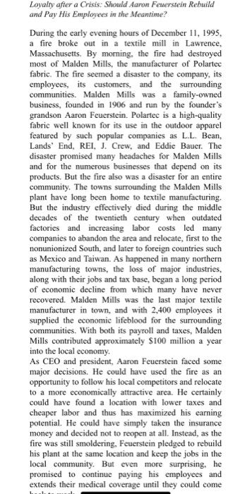 please answer as soon as possible Loyalty after a