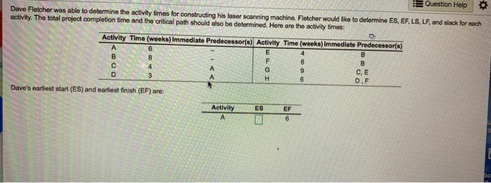 Question Help Dave Fletcher was able to determine