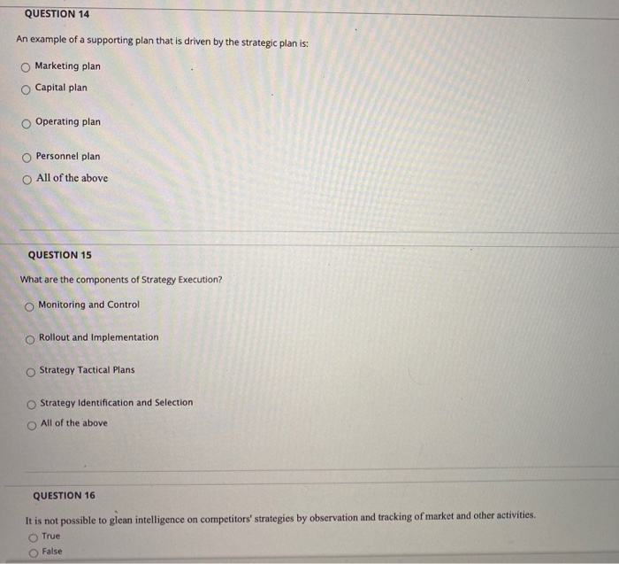QUESTION 14 An example of a supporting plan that