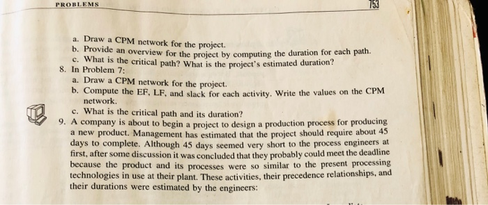CPM 6. A project has these activities, precedence