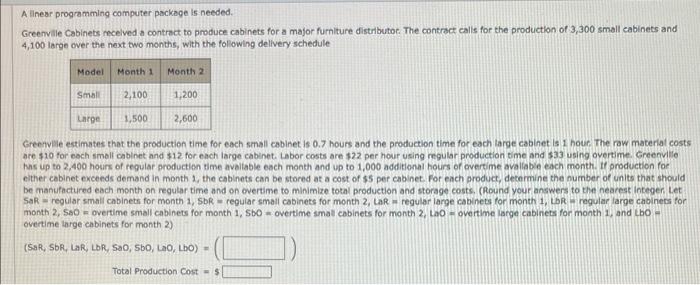 A llnear programming computer package is needed.