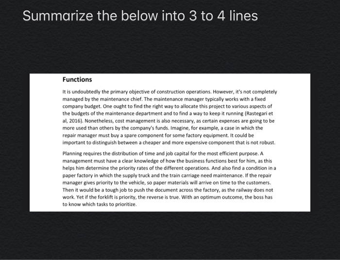 Summarize the below into 3 to 4 lines Functions