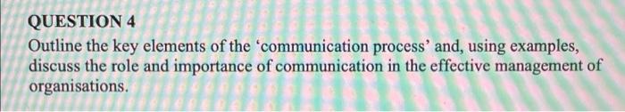 Outline the key elements of the communication