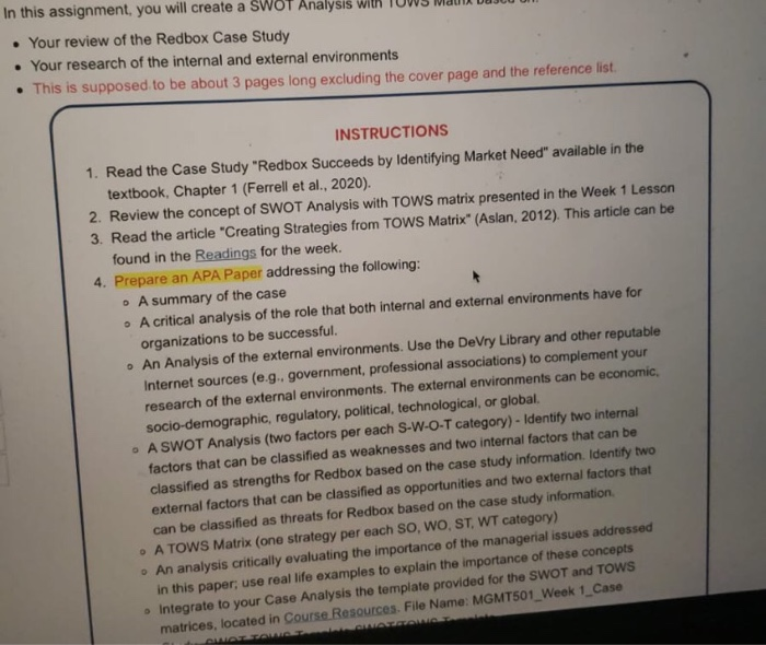 In this assignment, you will create a SWOT