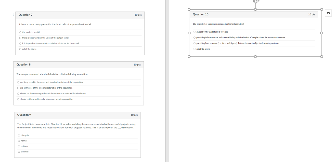 Question 1 10 pts Question 4 10 pts Large sample