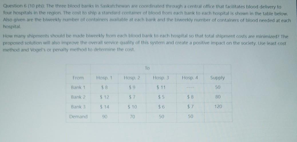 solve in book dont use excel Question 6 (10 ptsy: