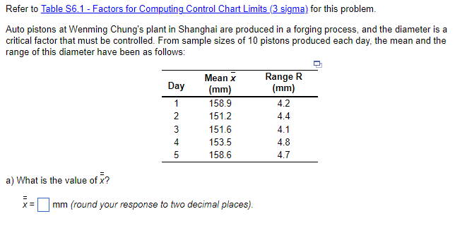 Refer to Table $6.1 - Factors for Computing