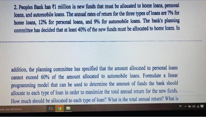 please solve it quickly ! 2. Peoples Bank has 1