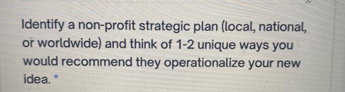 Identify a non-profit strategic plan (local,