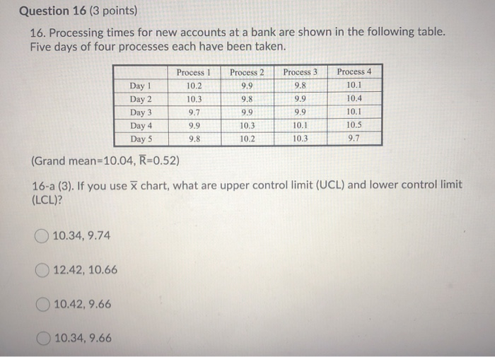 Question 16 (3 points) 16. Processing times for