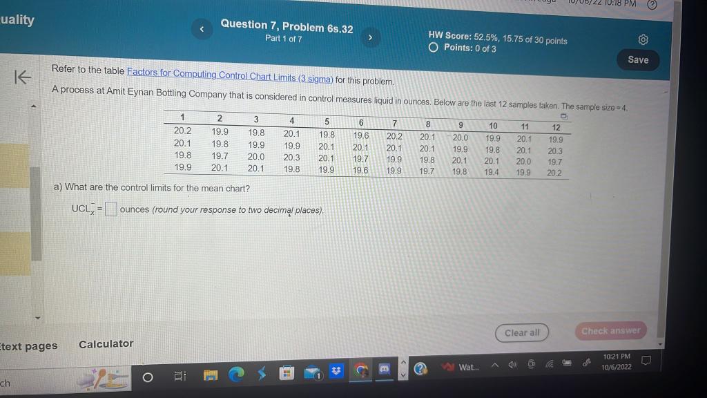 Refer to the table Factors for Computing Control