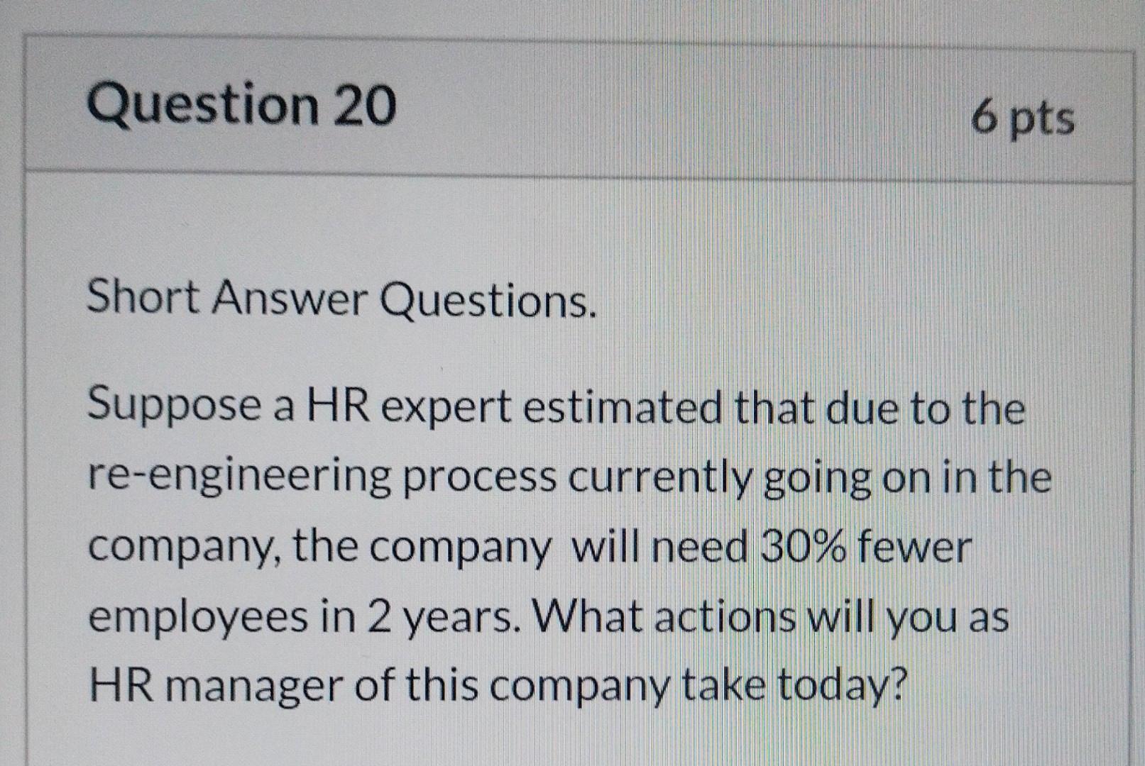 Question 20 6 pts Short Answer Questions. Suppose