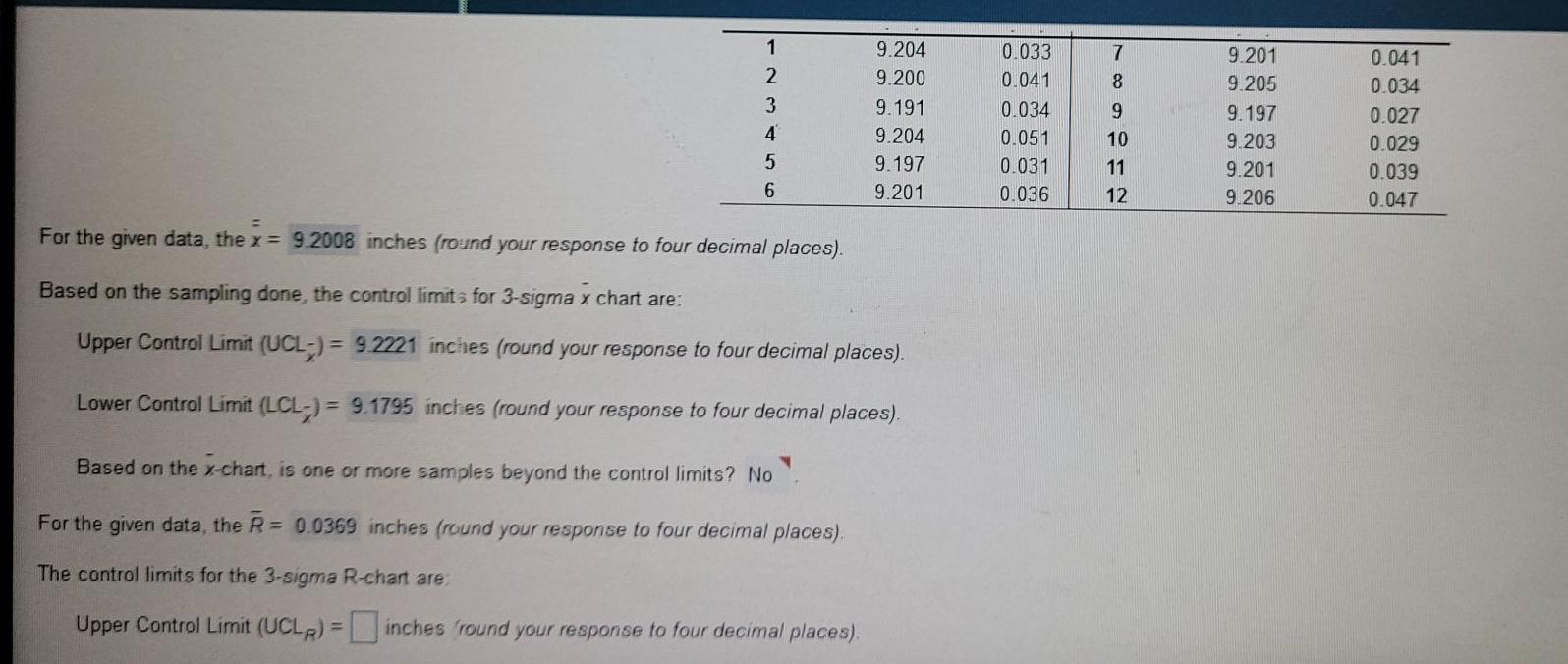 Twelve samples, each containing five parts, were