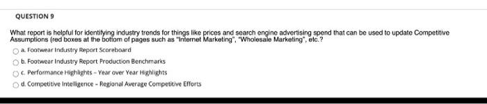 QUESTION 9 What report is helpful for identifying