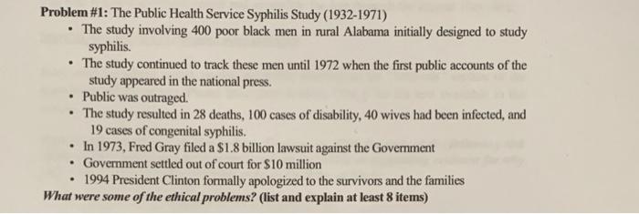 Problem #1: The Public Health Service Syphilis